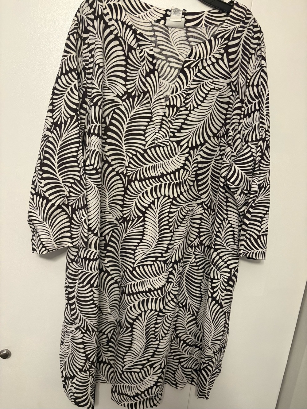 Rachel Zoe Black and White Fern-Print Long Sleeve Dress